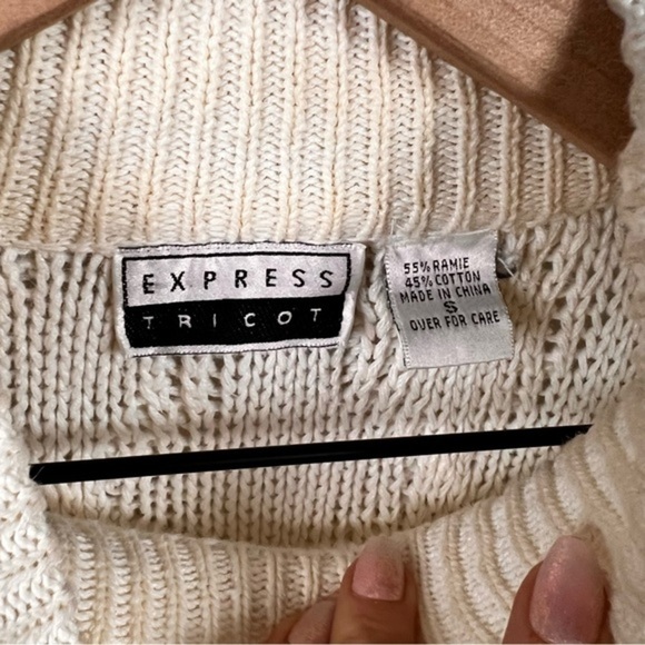 Express Tricot Vintage Tassel Fringe Knit Mock Neck Cream Sweater Sz S - Picture 6 of 11